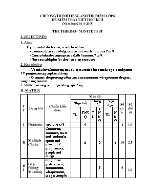 Đề kiểm tra 1 tiết học kì II môn Tiếng Anh Lớp 6 (Thí điểm) - Năm học 2014-2015